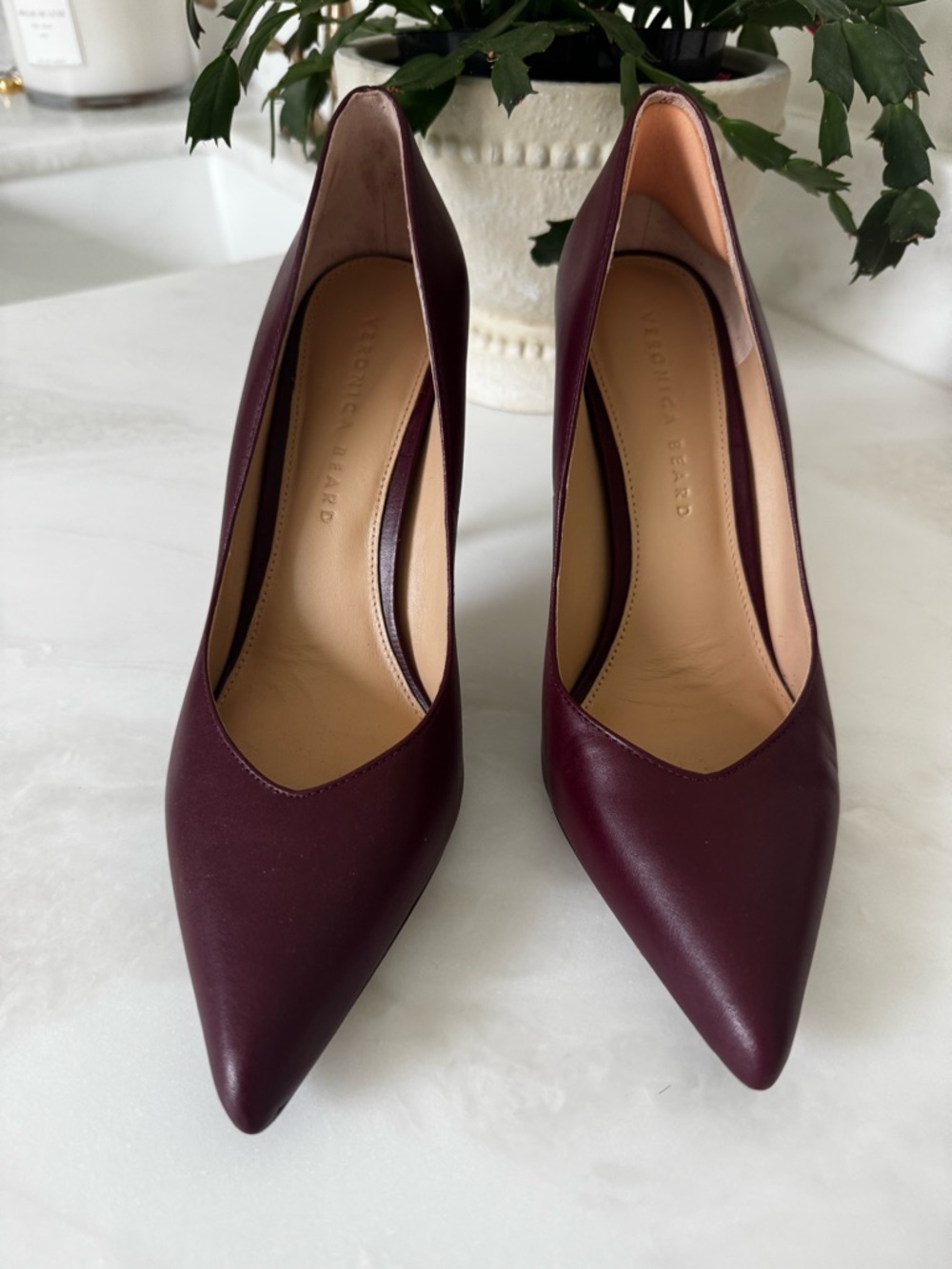 Veronica Beard Burgundy Pointed-Toe Leather Pumps